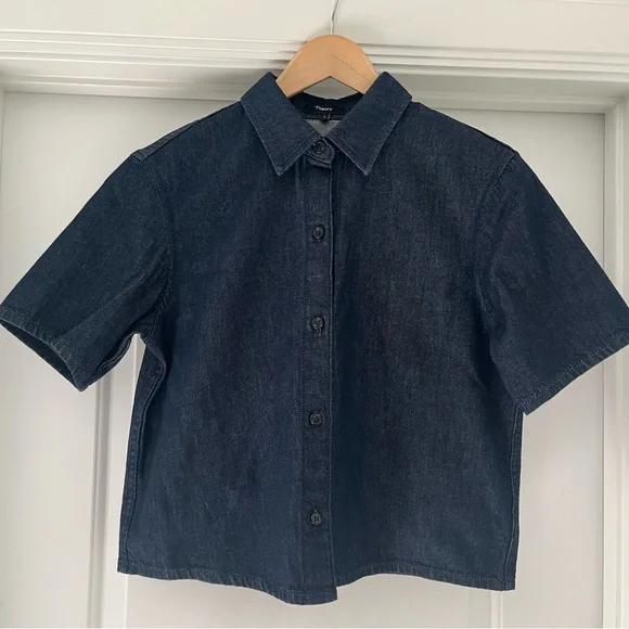 NWT Theory Indigo Boxy Drape Denim Shirt - Picture 3 of 6